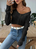 Openwork Collared Neck Long Sleeve Knit Top - Trendsi - Flyclothing LLC