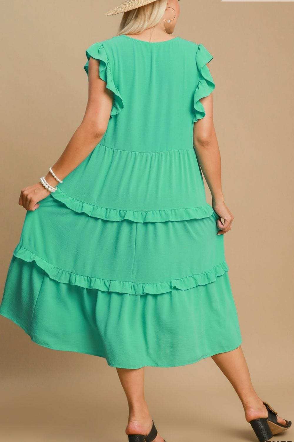 Umgee Full Size Ruffle Tiered Cap Sleeve Midi Dress Plus Size - Trendsi - Flyclothing LLC