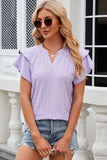 Eyelet Notched Flutter Sleeve T-Shirt - Trendsi - Flyclothing LLC