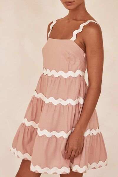 Contrast Trim Square Neck Tiered Dress - Trendsi - Flyclothing LLC