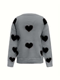 Valentine’s Day Heart Round Neck Long Sleeve Sweater - Trendsi - Flyclothing LLC