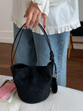 Suede Solid Color Bucket Bag - Trendsi - Flyclothing LLC