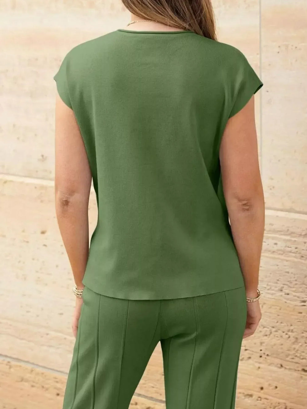 Casual Solid Color Cap Sleeve Top and Pants Knit Set - Trendsi - Flyclothing LLC