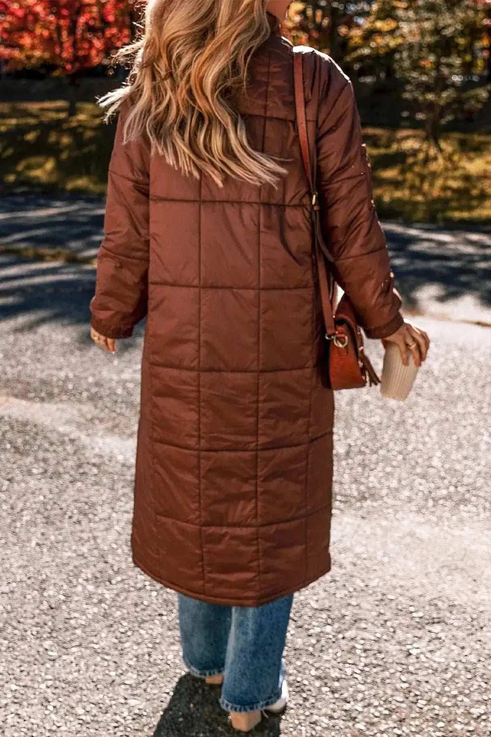 Pocketed Bubble Texture Long Sleeve Longline Winter Coat - Trendsi - Flyclothing LLC