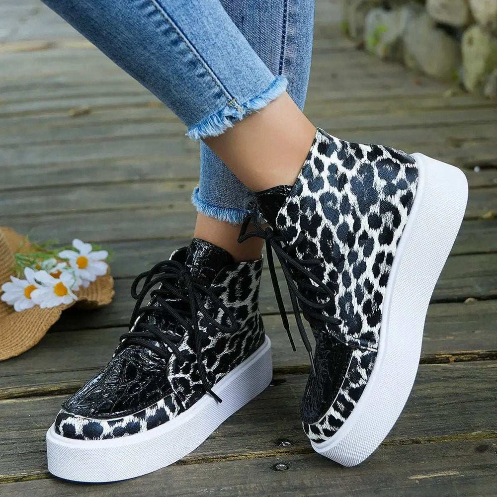 PU Leather Leopard Platform Sneakers - Trendsi - Flyclothing LLC
