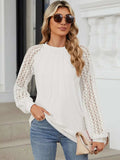 Round Neck Lace Long Sleeve Top - Trendsi - Flyclothing LLC