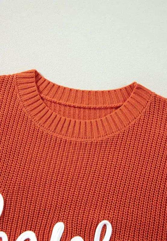 THANKS GIVING Round Neck Long Sleeve Sweater - Trendsi - Flyclothing LLC