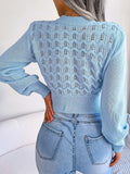 Openwork Mock Neck Long Sleeve Cropped Sweater - Trendsi - Flyclothing LLC