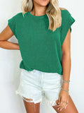 Textured Round Neck Cap Sleeve Blouse - Trendsi - Flyclothing LLC