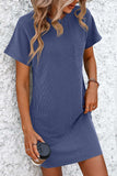 Ribbed Striped Short Sleeve Mini Tee Dress - Trendsi - Flyclothing LLC