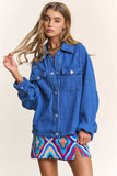 J.NNA Snap Down Long Sleeve Denim Shacket - Trendsi - Flyclothing LLC