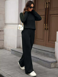 Ribbed Turtleneck Dropped Shoulder Top and Pants Sweater Set - Trendsi - Flyclothing LLC