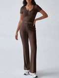 Devine Short Sleeve Top and Drawstring Pants Set - Trendsi - Flyclothing LLC
