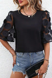 Applique Round Neck Half Sleeve Blouse - Trendsi - Flyclothing LLC