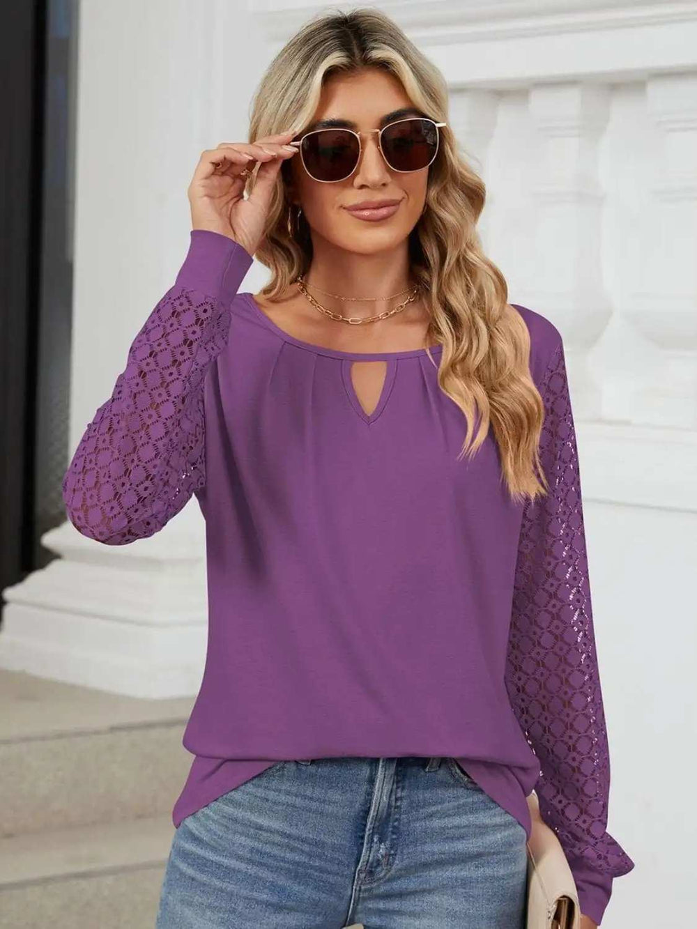 Cutout Round Neck Long Sleeve T-Shirt - Trendsi - Flyclothing LLC