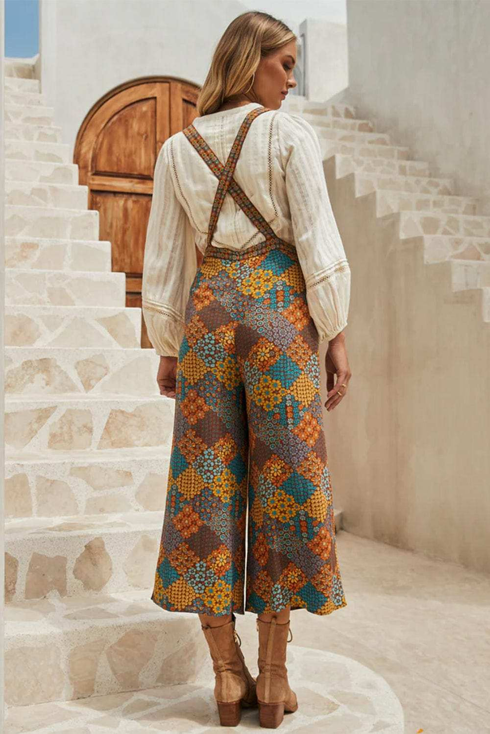 Floral Crisscross Strap Wide Leg Overalls - Trendsi - Flyclothing LLC