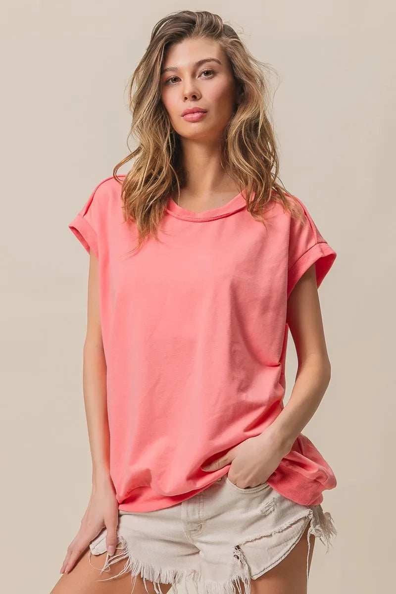 BiBi French Terry Drop Shoulder Basic Top - Trendsi - Flyclothing LLC