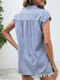 Plaid Button Up Cap Sleeve Shirt - Trendsi - Flyclothing LLC