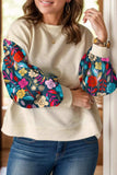Plus Size Texture Printed Round Neck Long Sleeve Blouse - Trendsi - Flyclothing LLC