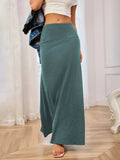 Solid Elastic Waist Maxi Skirt - Trendsi - Flyclothing LLC