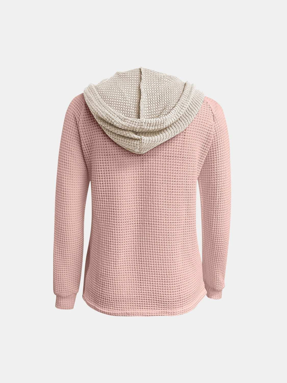 Full Size Waffle-Knit Contrast Long Sleeve Hoodie - Trendsi - Flyclothing LLC