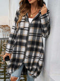Plaid Zip Up Hooded Coat - Trendsi - Flyclothing LLC