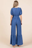 GeeGee Full Size V-Neck Belted Wide Leg Jumpsuit - Trendsi - Flyclothing LLC