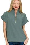 Zenana Ribbed High Neck Half Zip Top - Trendsi - Flyclothing LLC