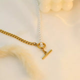 18K Gold-Plated Pearl Toggle Necklace - Trendsi - Flyclothing LLC