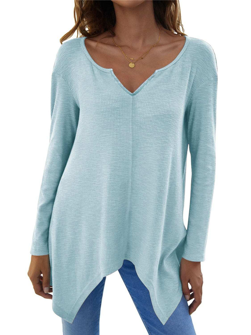 Full Size V-Neck Long Sleeve T-Shirt - Trendsi - Flyclothing LLC