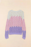 Color Block Hollow Boat Neck Sweater - Trendsi - Flyclothing LLC