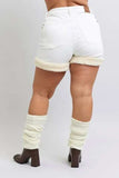 Judy Blue Full Size High Waist Shearling Cuff Denim Shorts Plus Size - Trendsi - Flyclothing LLC