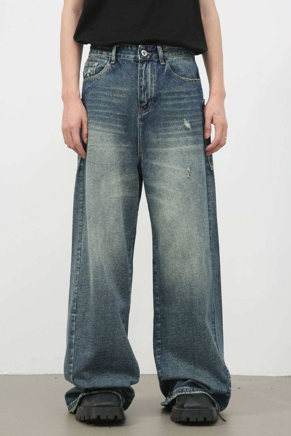 Men's Distressed Detail Wide Leg Jeans - Trendsi - Flyclothing LLC