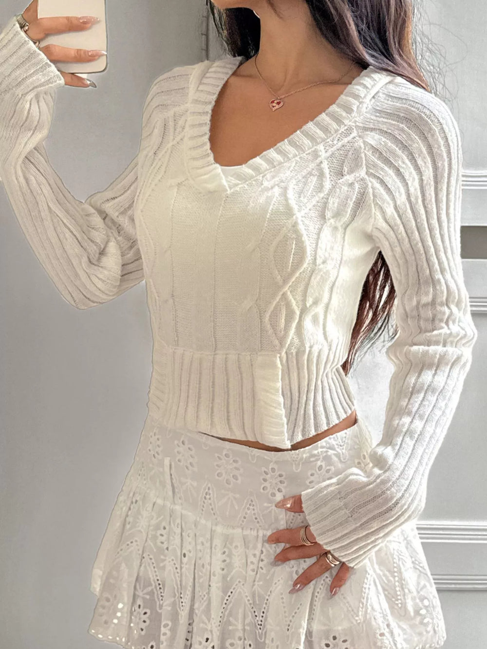 Cable-Knit Long Sleeve Hooded Sweater - Trendsi - Flyclothing LLC