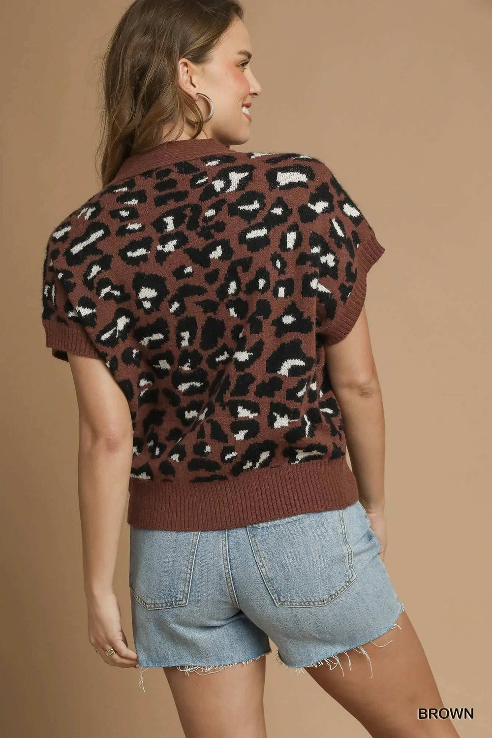 Umgee Leopard Button Down Short Sleeve Cardigan - Trendsi - Flyclothing LLC