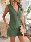 Devine Button Down Sleeveless Top and Shorts Set - Trendsi - Flyclothing LLC