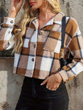 Plaid Collared Neck Cropped Jacket - Trendsi - Flyclothing LLC