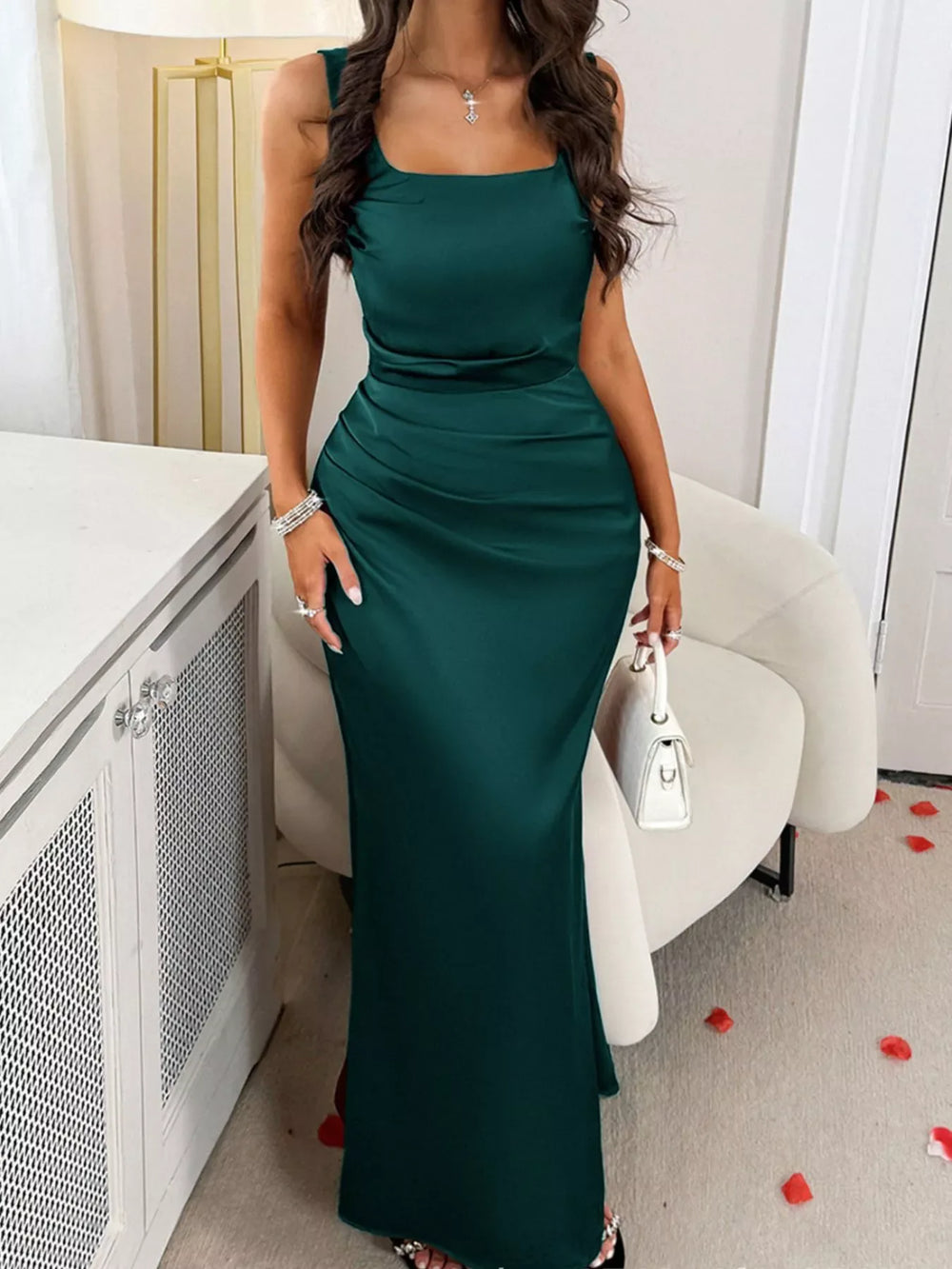 Wide Strap Satin Maxi Dress - Trendsi - Flyclothing LLC