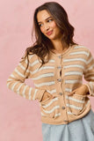 SO ME Stripe Long Sleeves Button Sweater Cardigan - Trendsi - Flyclothing LLC