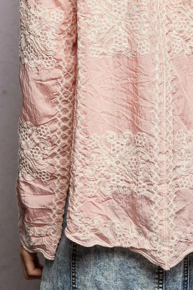 POL Embroidery Button Down Long Sleeve Shirt - Trendsi - Flyclothing LLC