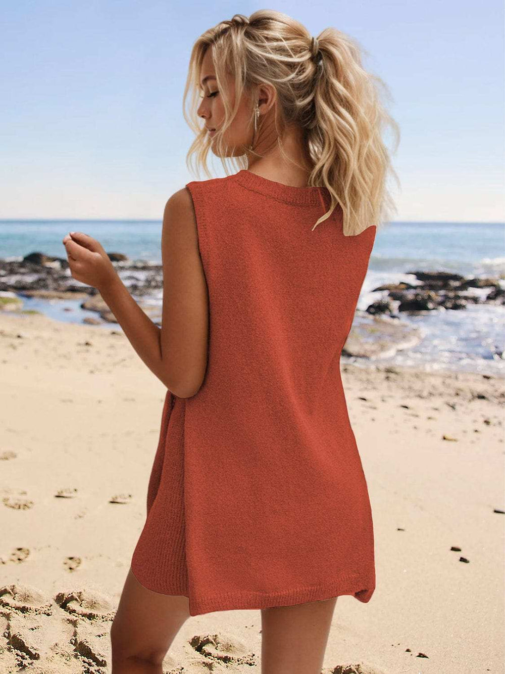 Slit Round Neck Top and Shorts Set - Trendsi - Flyclothing LLC