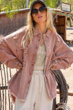 POL Button Down Raw Hem Distressed Shacket - Trendsi - Flyclothing LLC