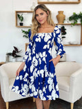 Double Take Full Size Floral Ruffle Hem Smocked Dress with Pockets - Trendsi - Flyclothing LLC