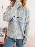 Ribbed Hem Flower Long Sleeve Sweater - Trendsi - Flyclothing LLC