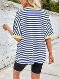 Lovelet Striped Round Neck Half Sleeve T-Shirt - Trendsi - Flyclothing LLC