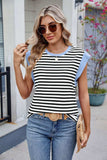 Contrast Striped Round Neck T-Shirt - Trendsi - Flyclothing LLC