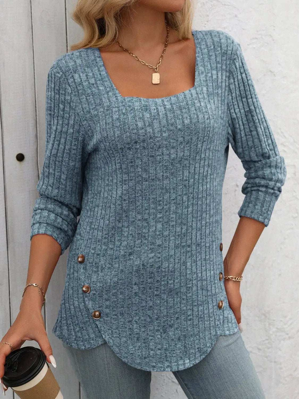 Square Neck Long Sleeve T-Shirt - Trendsi - Flyclothing LLC
