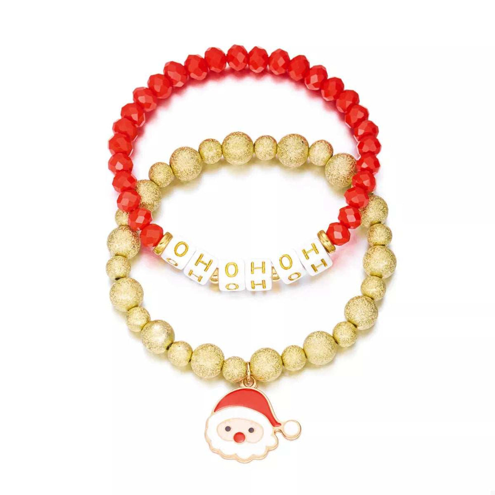 2 Piece Christmas Santa Beaded Bracelet - Trendsi - Flyclothing LLC