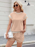 Contrast Round Neck Top and Shorts Set - Trendsi - Flyclothing LLC