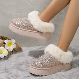 Sequin Round Toe Platform Boots - Trendsi - Flyclothing LLC